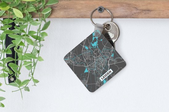 Porte-clés - Carte - Leiden - Grijs - Blauw - Plastique