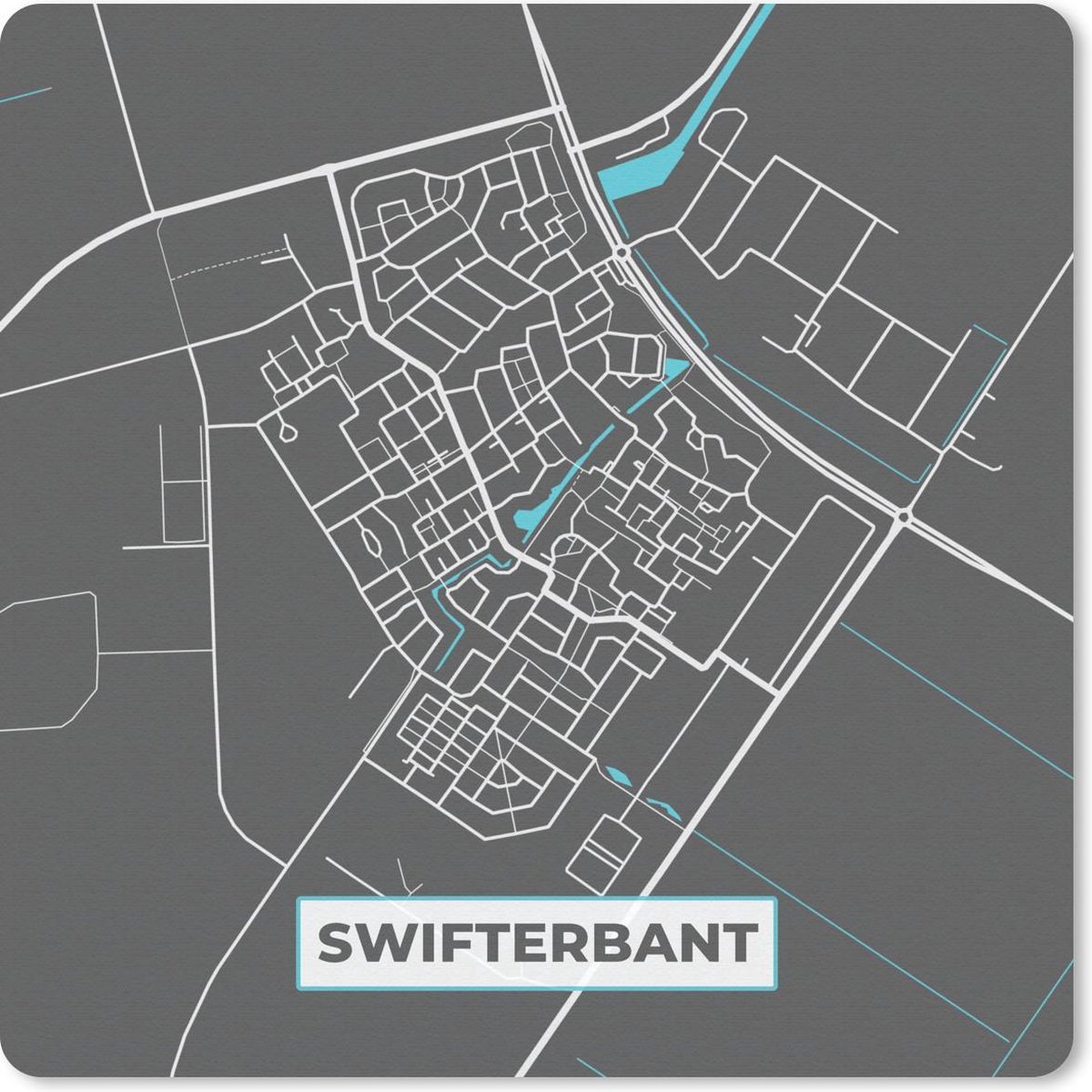 Muismat 30x30 cm - Mousepad Plattegrond - Swifterbant - Grijs - Blauw - Muismatten - Stadskaart