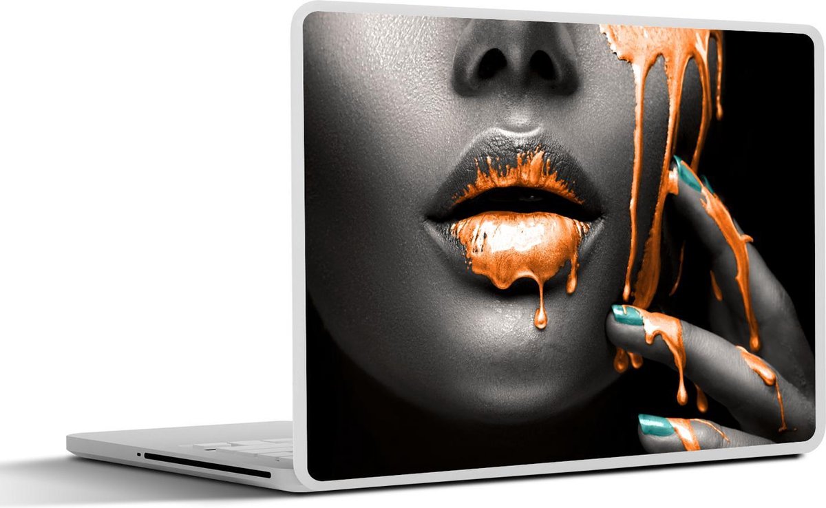 Laptop sticker - 11.6 inch - Lippen - Oranje - Zwart - 30x21cm - Laptopstickers - Laptop skin - Cover