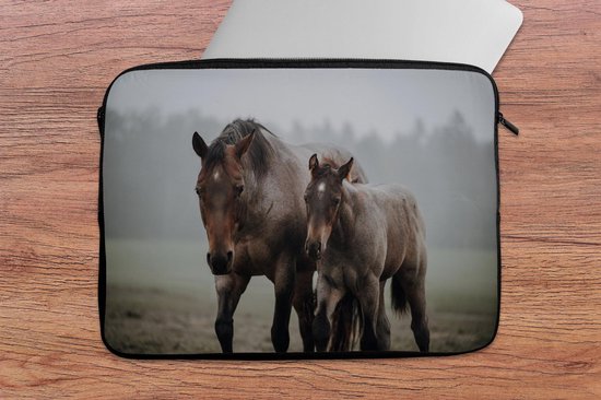 Housse ordinateur 13 pouces 34x24 cm - Quarter Horse - Housse Macbook & Laptop Quarter horse et poulain marchant vers l'appareil photo - Housse ordinateur portable avec photo