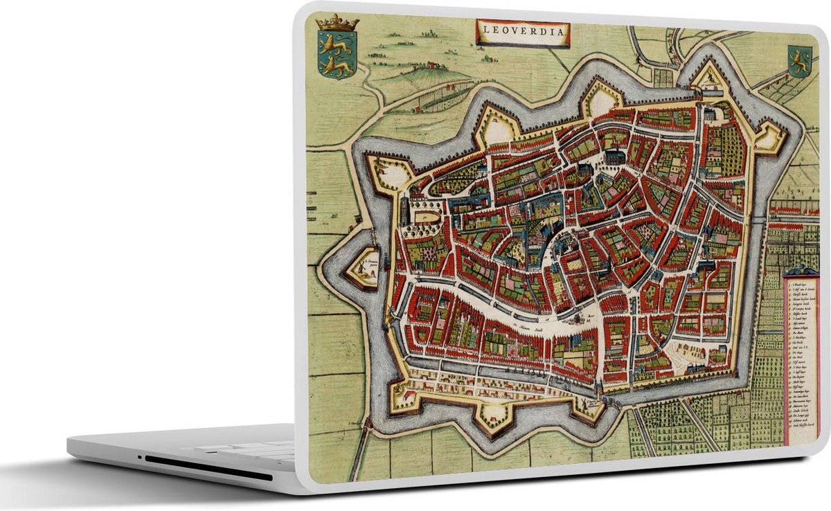 Laptop sticker - 14 inch - Plattegrond - Leeuwarden - Kleuren - 32x5x23x5cm - Laptopstickers - Laptop skin - Cover - Stadskaart