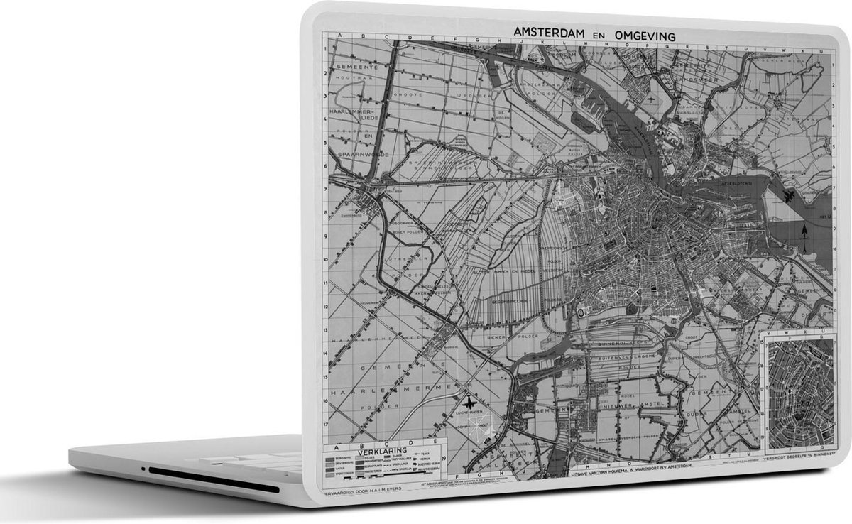 Laptop sticker - 17.3 inch - Plattegrond - Noord-Holland - Zwart Wit - 40x30cm - Laptopstickers - Laptop skin - Cover - Stadskaart