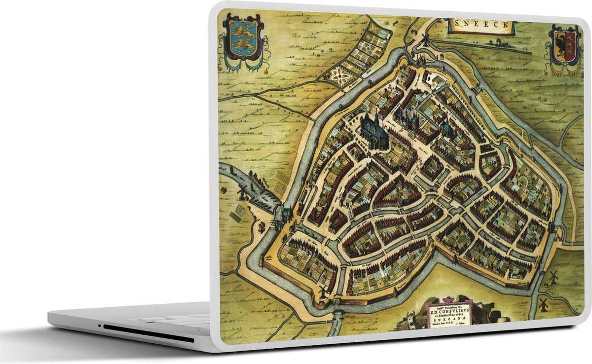 Laptop sticker - 15.6 inch - Plattegrond - Sneek - Antiek - 36x27,5cm - Laptopstickers - Laptop skin - Cover - Stadskaart