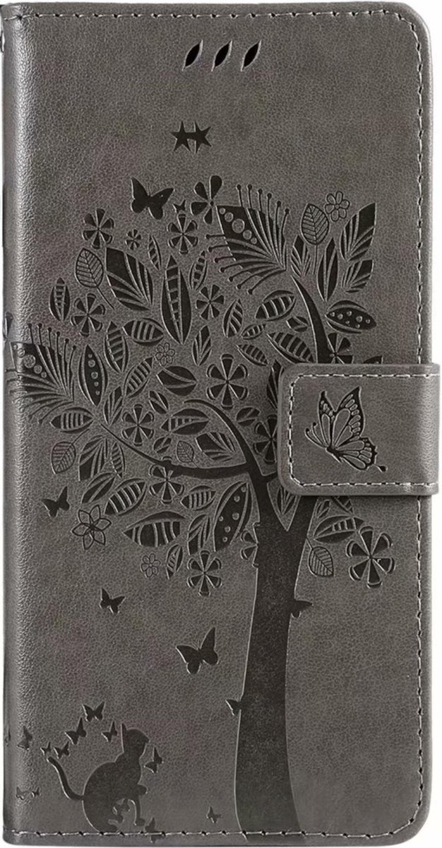 Geschikt voor Samsung Galaxy A71 Bookcase - Grijs - Bloemen - Portemonnee Hoesje