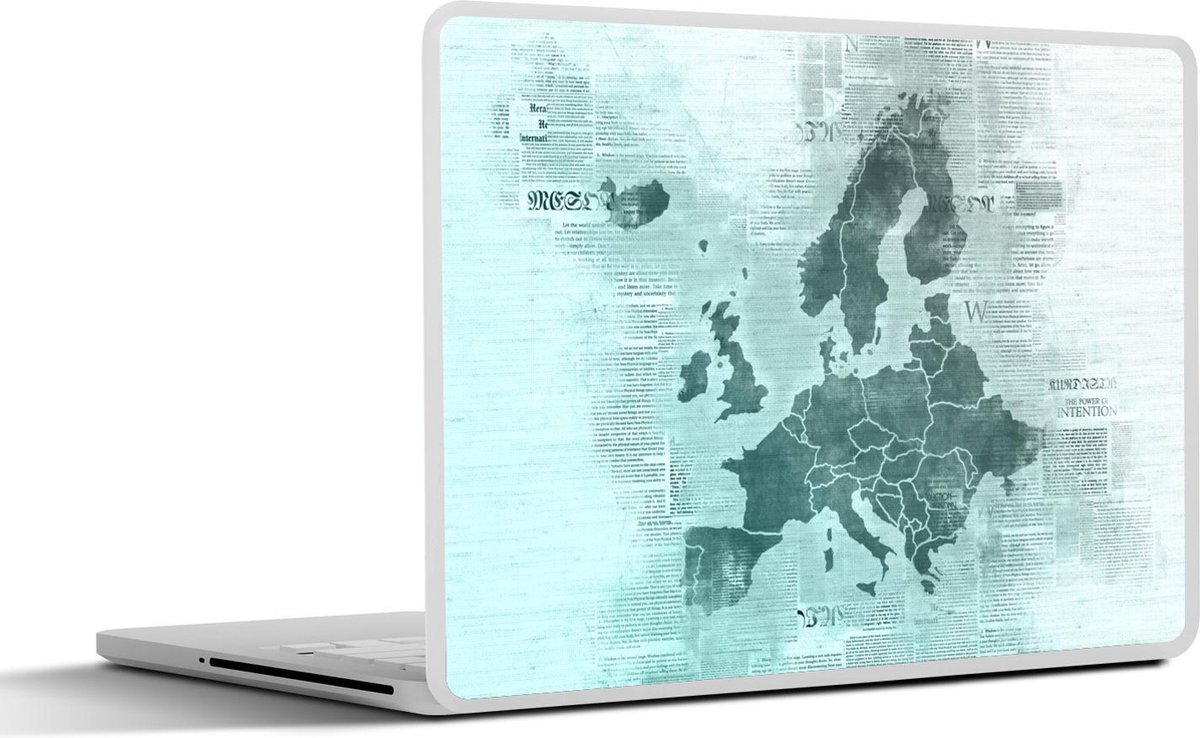 Laptop sticker - 17.3 inch - Kaart Europa - Krant - Blauw - 40x30cm - Laptopstickers - Laptop skin - Cover
