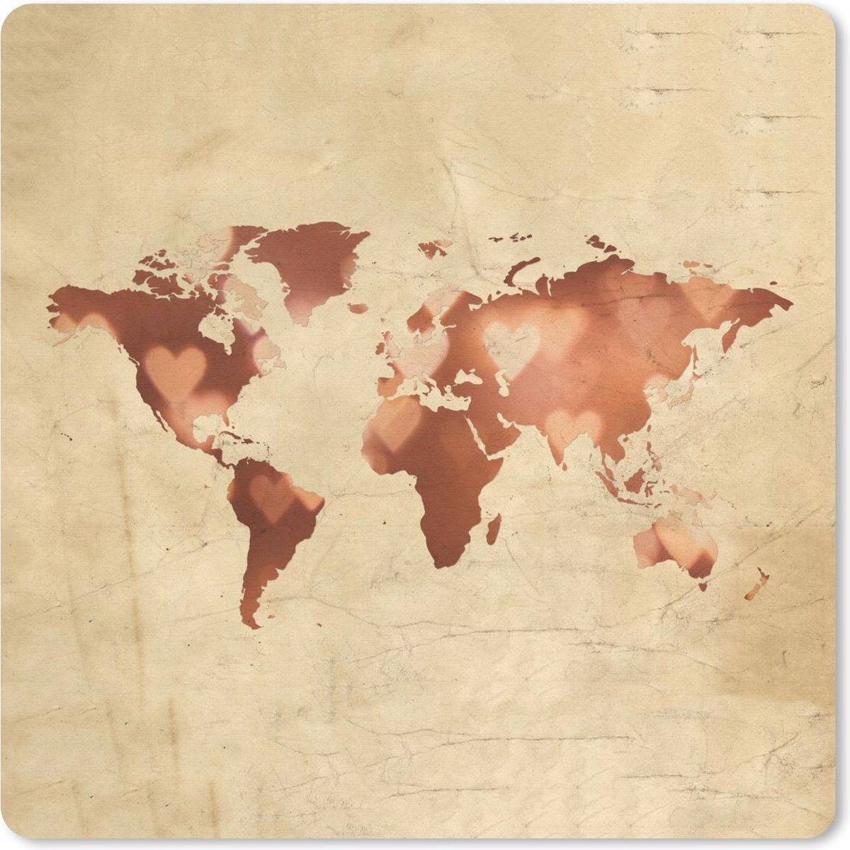Muismat 20x20 cm - Mousepad Wereldkaart - Liefde - Kleuren - Muismatten