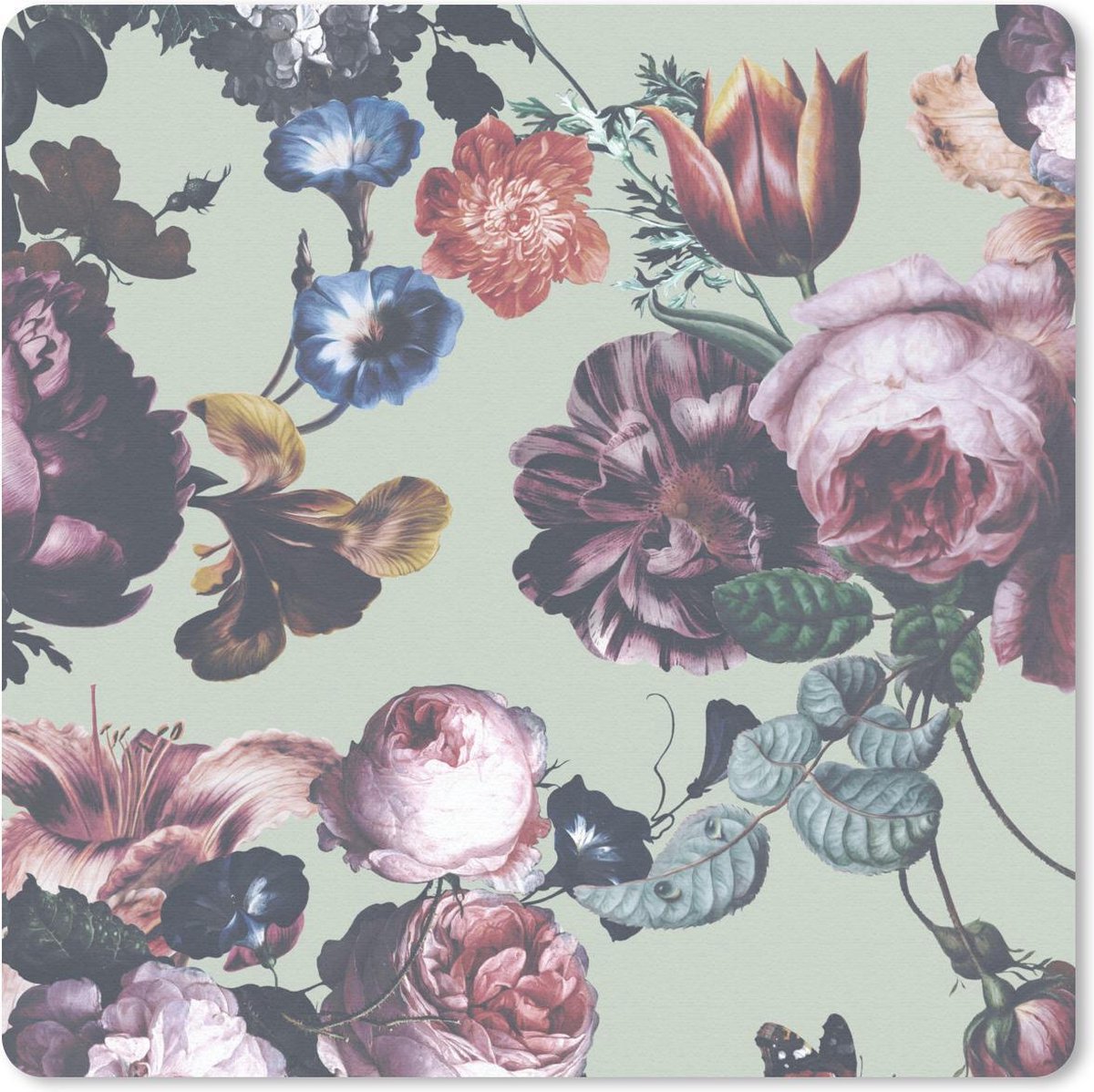 Muismat 20x20 cm - Mousepad Bloemen - Roze - Groen - Muismatten