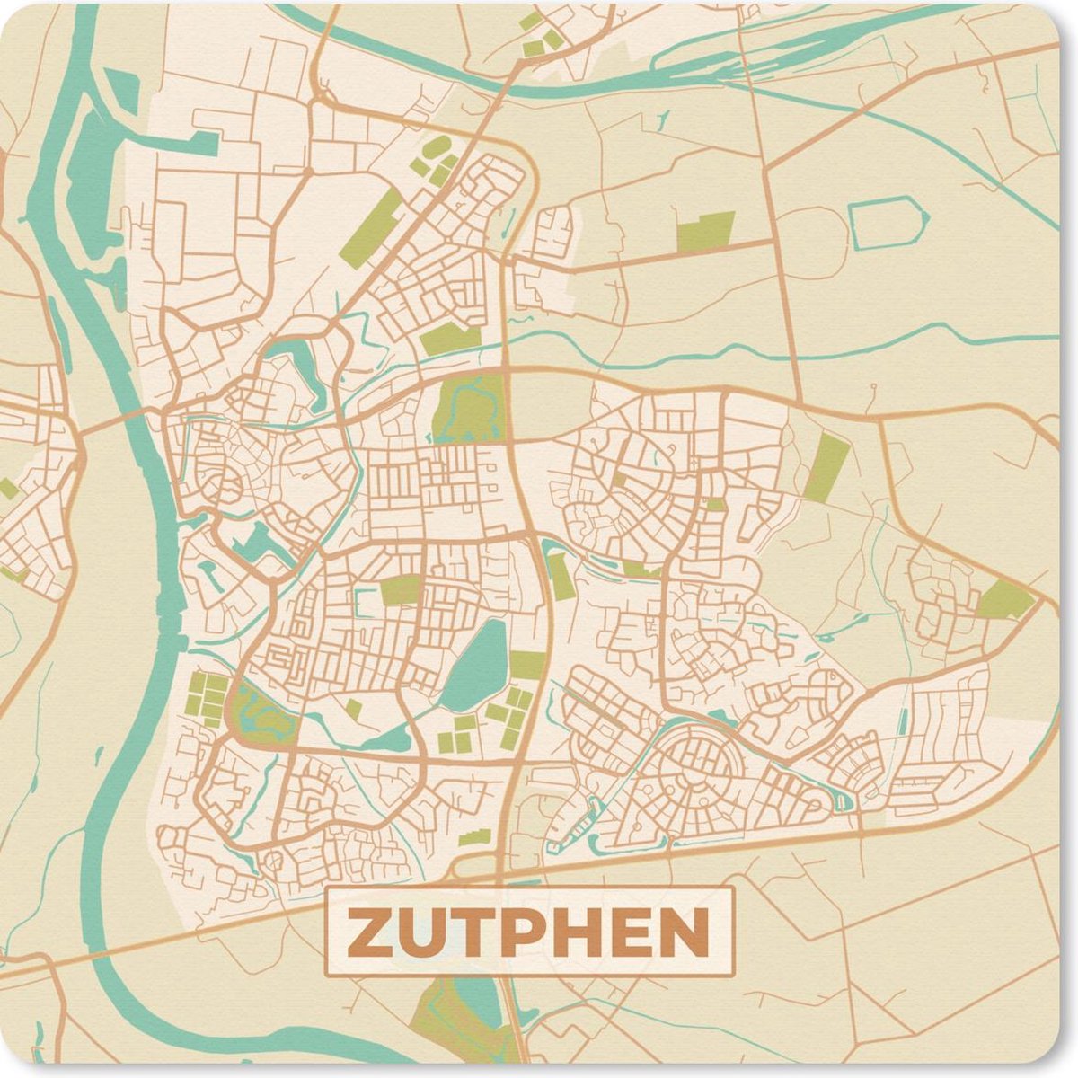 Muismat 20x20 cm - Mousepad Kaart - Zutphen - Vintage - Muismatten