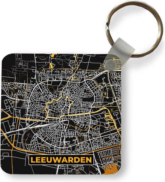 Sleutelhanger - Uitdeelcadeautjes - Stadskaart - Leeuwarden - Goud - Zwart - Plastic