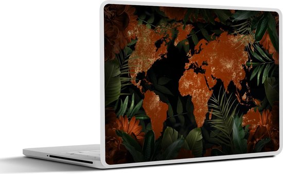 Laptop sticker - 11.6 inch - Wereldkaart - Goud - Planten - 30x21cm - Laptopstickers - Laptop skin - Cover
