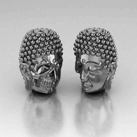 Natuursteen Armband met 925 Sterling Zilver Skull / Buddha / Boedha Bedel van 13 gram Zilver , Handgemaakte Edelsteen Armband met 8mm (Perzik Maansteen) steen .