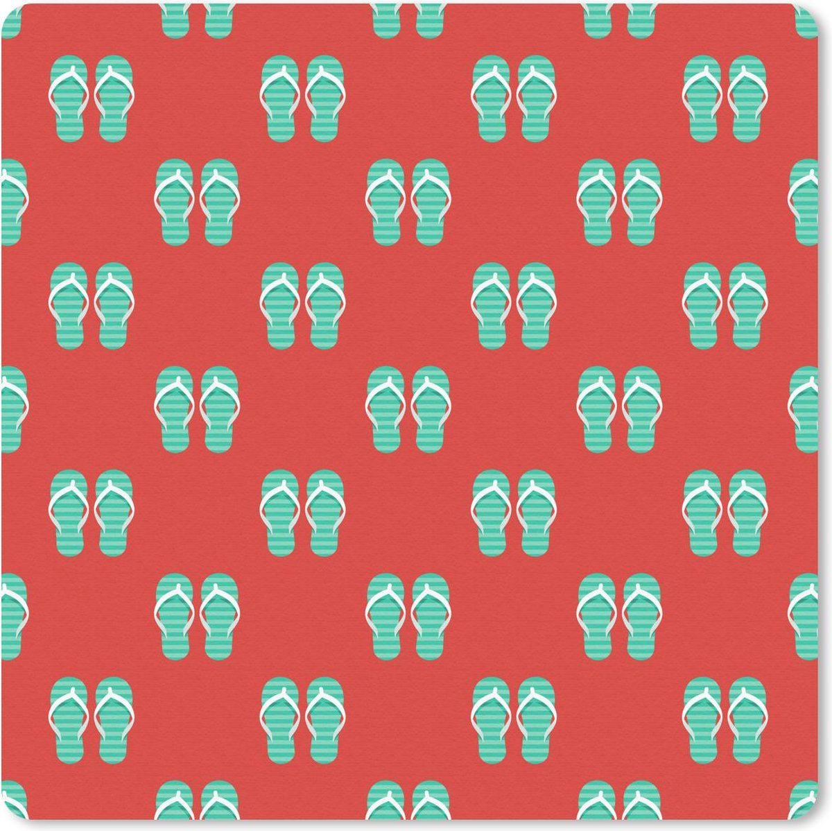 Muismat 20x20 cm - Mousepad Zomer - Slippers - Rood - Muismatten