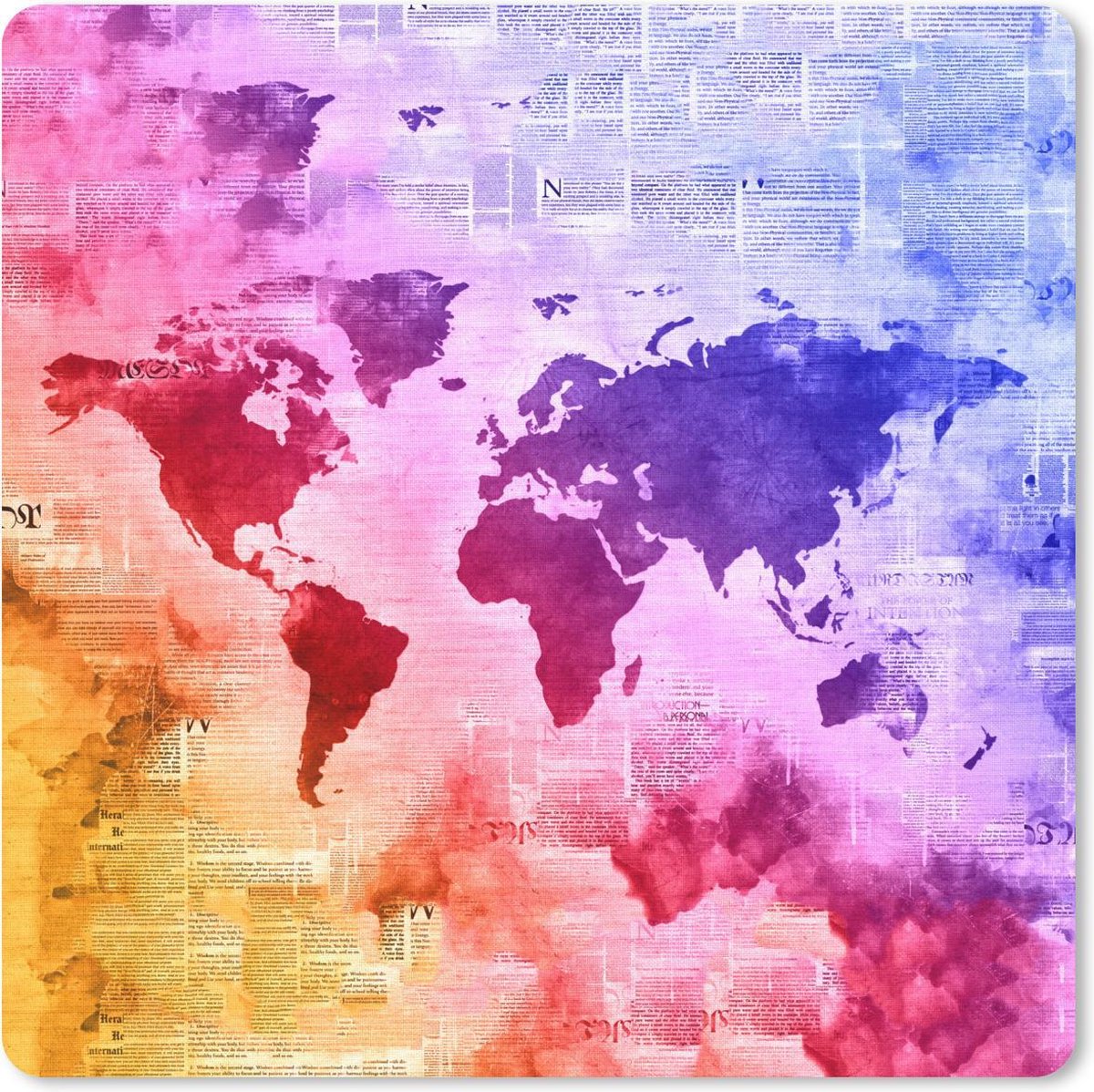 Muismat 20x20 cm - Mousepad Wereldkaart - Kleuren - Abstract - Muismatten