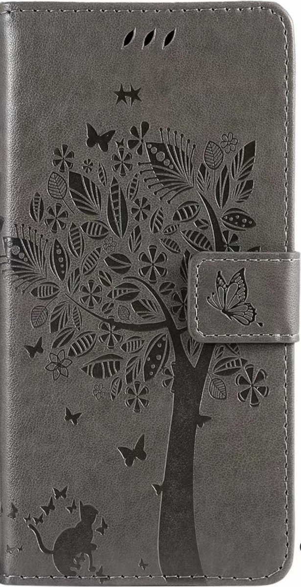Geschikt voor Samsung Galaxy S21 Ultra Bookcase - Grijs - Bloemen - Portemonnee Hoesje