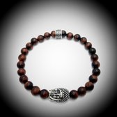 Bracelet en Natuursteen avec breloque tête de mort / bouddha / bouddha en Argent sterling 925 de 13 grammes d' Argent , bracelet de pierres précieuses fait à la main avec des perles de 8 mm (oeil de tigre rouge).