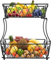 Fruitetagère, fruitschaal metaal voor het bewaren van de keuken, decoratieve fruitmand, kan als bananenhouder, groentemand (zwart)