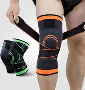 Inuk - Elastische Knieband Brace - Oranje/Zwart - Maat S (check tabel ! -  verkrijgbaar in S/M/L/XL (geen kledingmaat!) - met straps voor maxmimale stevigheid - ook in helemaal zwart te koop