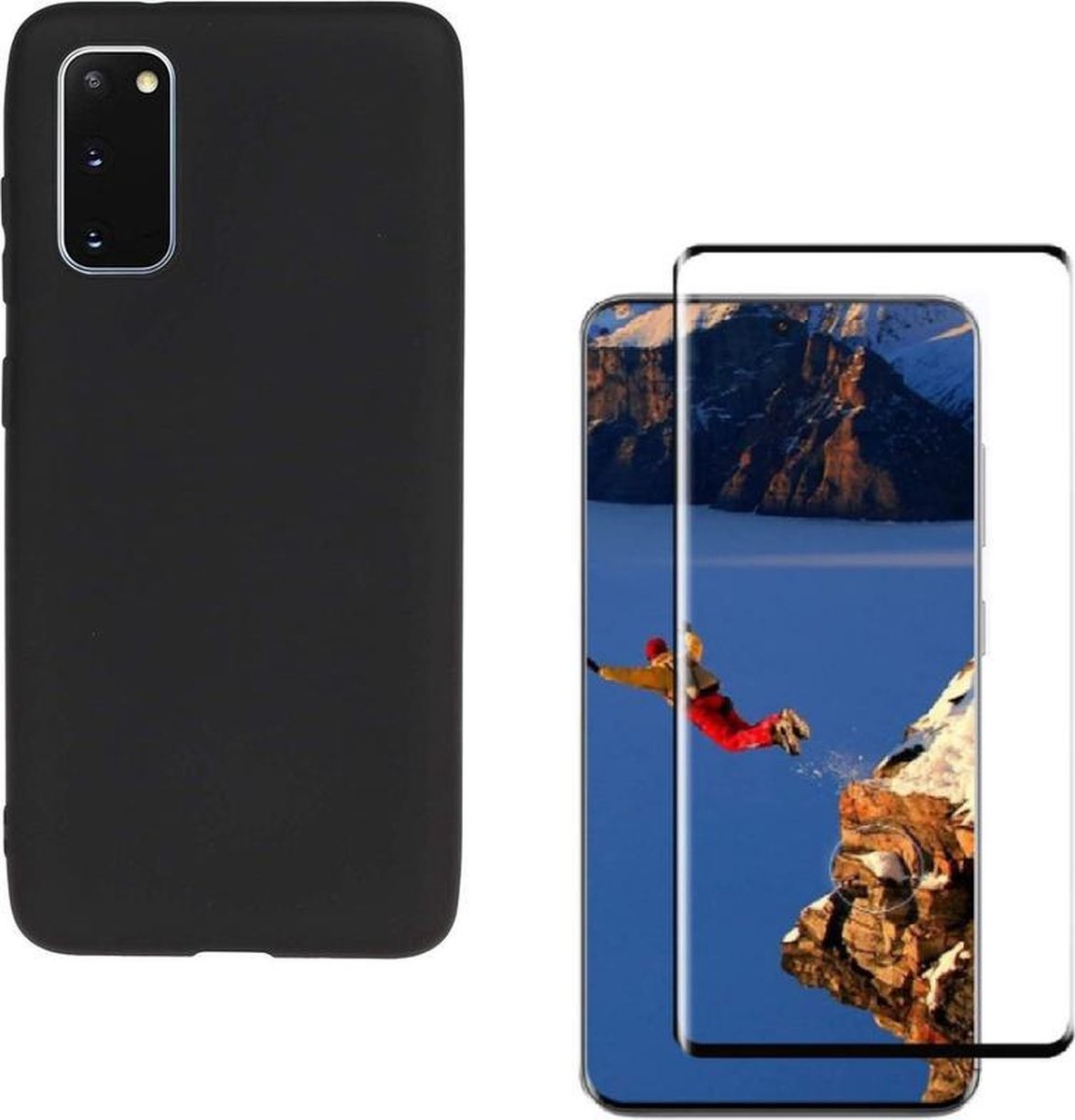 Solid hoesje Geschikt voor: Samsung Galaxy S20 Plus Soft Touch Liquid Silicone Flexible TPU Rubber - Zwart  + 1X Screenprotector Tempered Glass