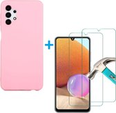 Solid hoesje Geschikt voor: Samsung Galaxy A32 5G Soft Touch Liquid Silicone Flexible TPU Rubber - licht roze  + 1X Screenprotector Tempered Glass