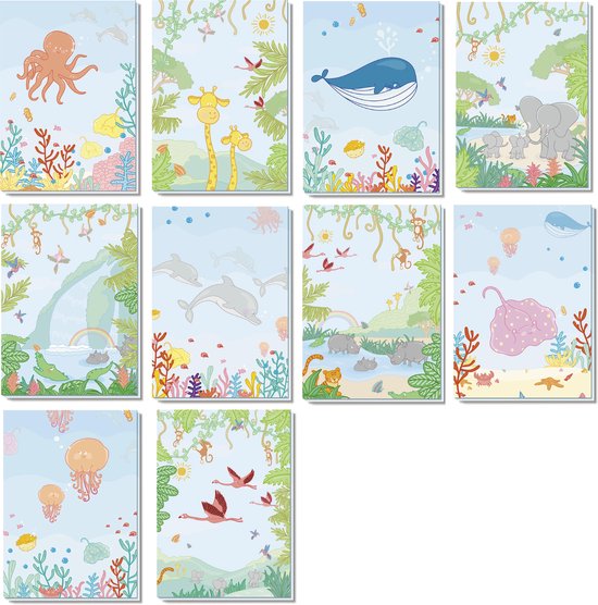 Liefs Jansje | Kinderkaarten | Set van 10 | Met kraft envelop en sluitsticker | Blanco wenskaarten kind | Kinderkaarten zonder tekst | Kinderkaarten verjaardag | Kinderkaarten zonder tekst dieren | Kinderkaarten jungle | Kinderkaarten oceaan