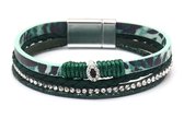 Armband Dames - PU Kunstleer - Panterprint - Lengte 19,5 cm - Groen en Zilverkleurig