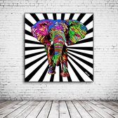 Pop Art Olifant Canvas - 90 x 90 cm - Canvasprint - Op dennenhouten kader - Geprint Schilderij - Popart Wanddecoratie