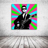 Pop Art Roy Orbison Acrylglas - 100 x 100 cm op Acrylaat glas + Inox Spacers / RVS afstandhouders - Popart Wanddecoratie