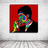 Pop Art Tommy Shelby Peaky Blinders Acrylglas - 100 x 100 cm op Acrylaat glas + Inox Spacers / RVS afstandhouders - Popart Wanddecoratie