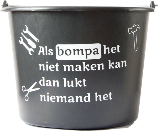Cadeau emmer – 12 liter – zwart – met tekst: Als Bompa het niet maken