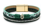 Dielay - Armband Dames - PU Kunstleer - Panterprint - Lengte 19,5 cm - Groen en Goudkleurig