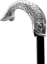 MadDeco - Vis - Beukenhouten wandelstok met zilver verguld handvat - Italiaans design