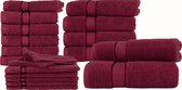 Homéé 18 delige handdoekenset Ruche 2 badlakens 4 handdoeken 6 gastendoekjes 6 washandjes bordeaux rood gekamde katoen 550g. m²