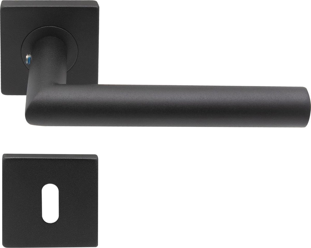 Slotman Solutions Mat zwarte Deurklink RVS met vierkante rozet en sleutelgat - Deurkruk zwart voor een veilige en stijlvolle uitstraling