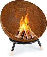 Blumfeldt Fireball Rust vuurschaal - Vuurkorf op 3 poten - Ø 60 cm - Kantelbaar - Inclusief grill en BBQ rooster - Met beschermhoes - Staal en hout - Roest look