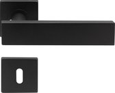 Slotman Solutions Mat zwarte Deurklink RVS met vierkante rozet en sleutelgat - Deurkruk zwart voor stijlvolle en elegante uitstraling