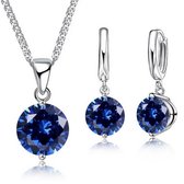 Victorious Set Dames Ketting en Oorbellen – Blauw Bergkristal – Zilver – 45cm