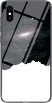 Sterrenhemel geschilderd gehard glas TPU schokbestendig beschermhoes voor iPhone XS / X (Universe Starry Sky)