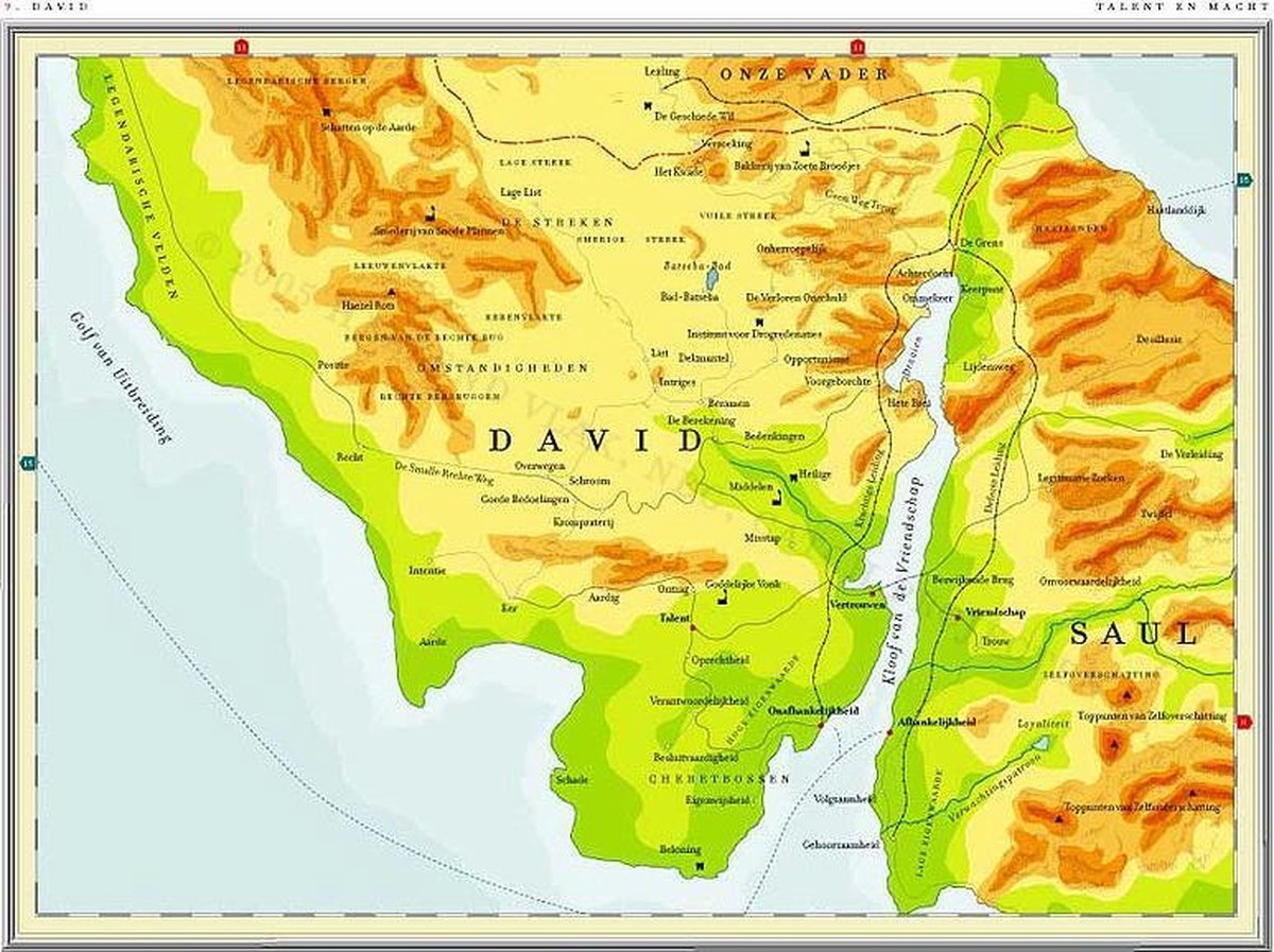 Catch Projecten David - Poster - Kaart uit de Atlas van het Bijbelse Continent - Jean Klare - 30 x 40 cm Blauw, groen, oranje, geel