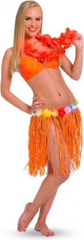 Toppers - 2x stuks oranje Hawaii party verkleed rokje - Carnaval verkleedkleding voor dames en teeners