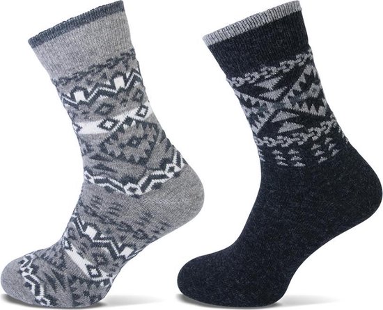 4 paar lekker warme sokken grijs/wit en zwart/grijs motief 36-42 Teckel