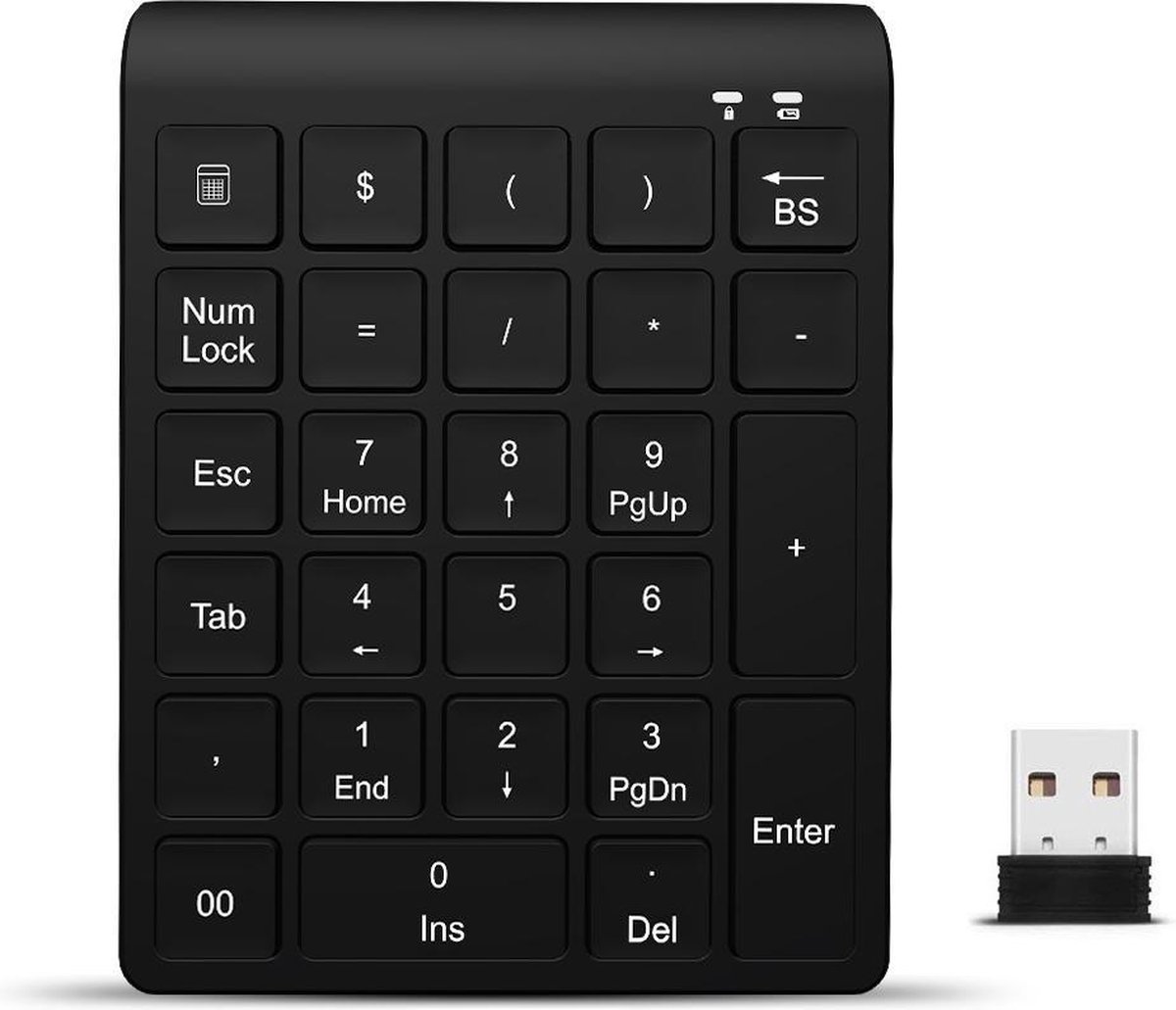 Draadloos numeriek toetsenbord - Numpad / keypad - inclusief batterijen - plug and play - 27 toetsen - 2,4 ghz