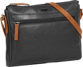 Justified Bags® Dyon - Leren Schoudertas - Crossbody Tas - 2 Ritsen - 2 Tone - Zwart