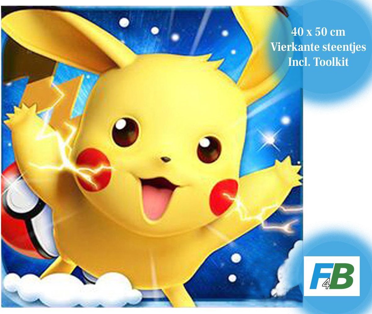 F4B Pikachu Diamond Painting 40x50 cm | Vierkante Steentjes | Pokemon | Diamond Painting Pakket Volwassenen | Inclusief Tools