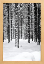 JUNIQE - Poster met houten lijst Deep Dark White Forest -13x18 /Grijs