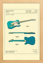 JUNIQE - Poster in houten lijst Guitar 3 -20x30 /Blauw & Ivoor