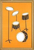 JUNIQE - Poster met houten lijst Drums -20x30 /Grijs & Oranje