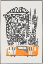 JUNIQE - Poster met kunststof lijst Glasgow Cityscape -20x30 /Grijs &