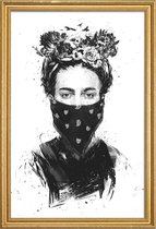 JUNIQE - Poster met houten lijst Rebel Girl -13x18 /Wit & Zwart