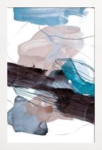 JUNIQE - Poster met houten lijst Blauw en Grijs - abstract -13x18