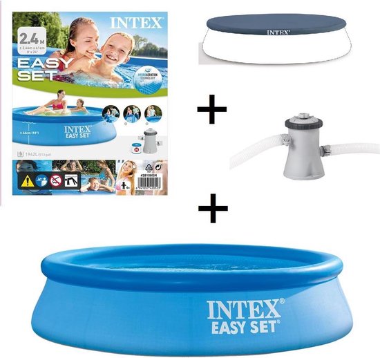 Intex Easy Set Opblaaszwembad met Filterpomp - 244 x 61 cm - Blauw - met  Afdekzeil | bol.com